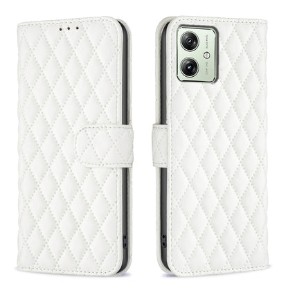 For Motorola Moto G54 5G EU Edition Diamond Lattice Wallet Flip Leather Phone Case(White) - Motorola Cases by PMC Jewellery | Online Shopping South Africa | PMC Jewellery | Buy Now Pay Later Mobicred