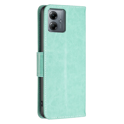 For Motorola Moto G14 4G Embossing Two Butterflies Pattern Leather Phone Case(Green) - Motorola Cases by PMC Jewellery | Online Shopping South Africa | PMC Jewellery | Buy Now Pay Later Mobicred