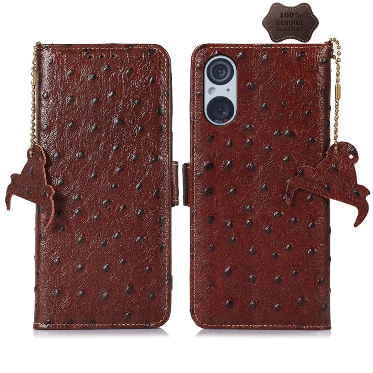 For Sony Xperia 5 V Ostrich Pattern Genuine Leather RFID Phone Case(Coffee) - Sony Cases by PMC TechLife | Online Shopping South Africa | PMC TechLife | Buy Now Pay Later Mobicred