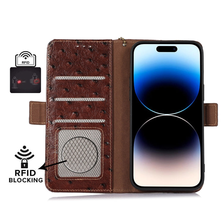 For Sony Xperia 5 V Ostrich Pattern Genuine Leather RFID Phone Case(Coffee) - Sony Cases by PMC TechLife | Online Shopping South Africa | PMC TechLife | Buy Now Pay Later Mobicred