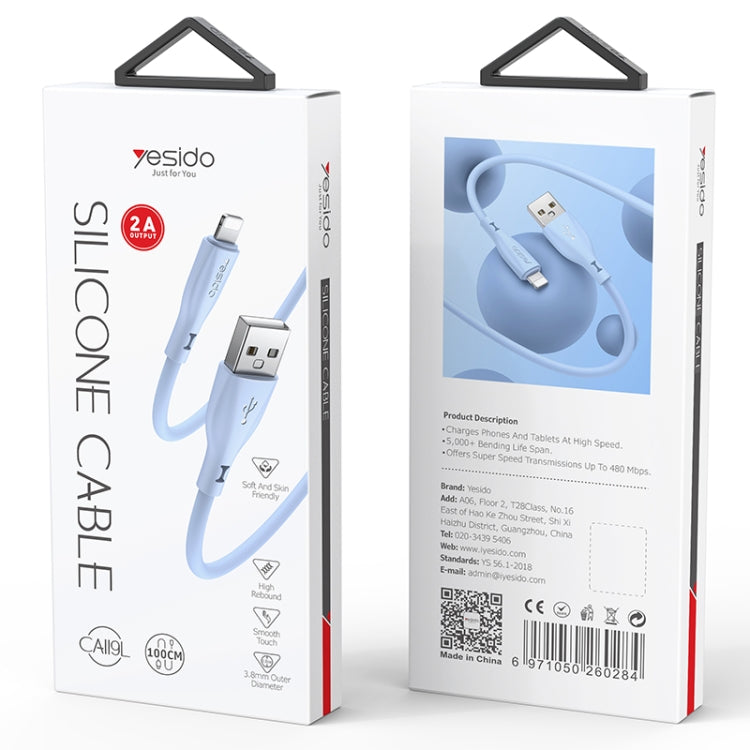 Yesido CA119L USB to 8 Pin Silicone Charging Data Cable, Cable Length: 1m(Blue) - Normal Style Cable by Yesido | Online Shopping South Africa | PMC Jewellery | Buy Now Pay Later Mobicred