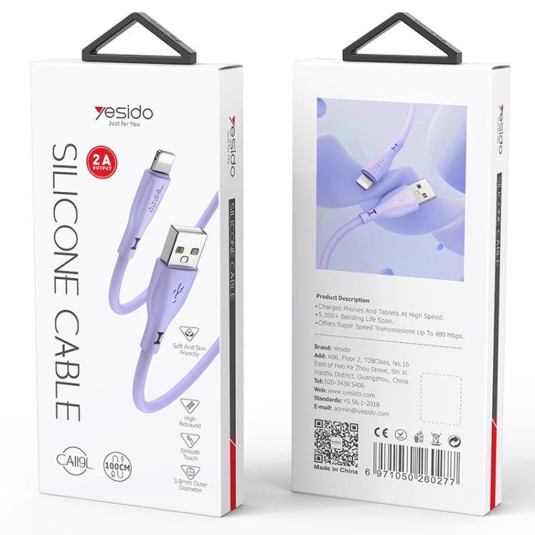 Yesido CA119L USB to 8 Pin Silicone Charging Data Cable, Cable Length: 1m(Purple) - Normal Style Cable by Yesido | Online Shopping South Africa | PMC Jewellery | Buy Now Pay Later Mobicred