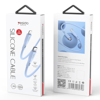 Yesido CA151 PD20W USB-C / Type-C to 8 Pin Silicone Charging Data Cable, Cable Length: 1m(Blue) - 2 in 1 Cable by Yesido | Online Shopping South Africa | PMC Jewellery | Buy Now Pay Later Mobicred