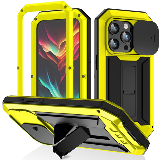 For iPhone 15 Pro Max R-JUST Sliding Camera IP54 Life Waterproof Holder Phone Case(Yellow) - iPhone 15 Pro Max Cases by R-JUST | Online Shopping South Africa | PMC Jewellery | Buy Now Pay Later Mobicred