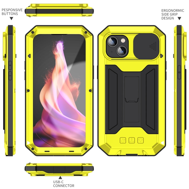 For iPhone 15 R-JUST Sliding Camera Life Waterproof Holder Phone Case(Yellow) - iPhone 15 Cases by R-JUST | Online Shopping South Africa | PMC Jewellery