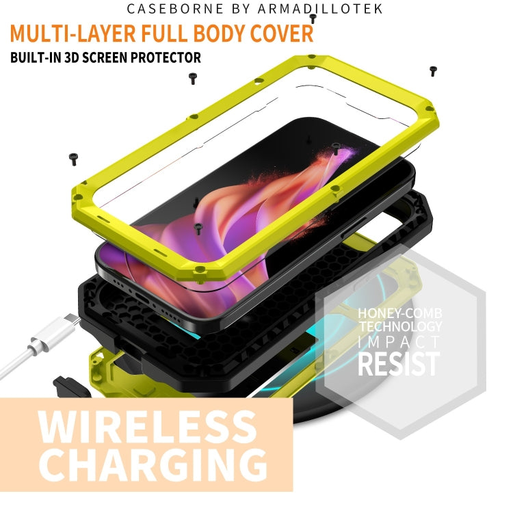 For iPhone 15 R-JUST Sliding Camera IP54 Life Waterproof Holder Phone Case(Yellow) - iPhone 15 Cases by R-JUST | Online Shopping South Africa | PMC TechLife | Buy Now Pay Later Mobicred