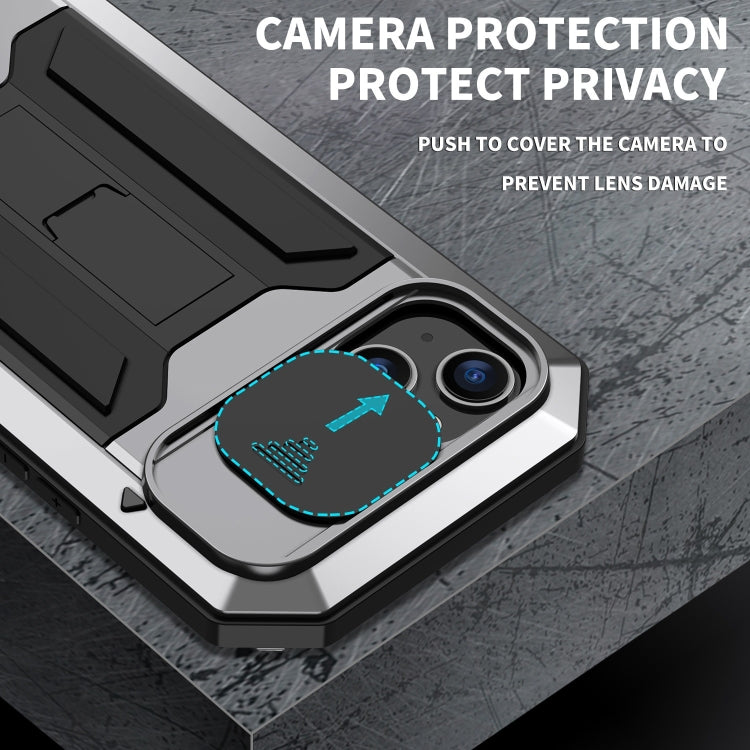 For iPhone 15 R-JUST Sliding Camera Life Waterproof Holder Phone Case(Silver) - iPhone 15 Cases by R-JUST | Online Shopping South Africa | PMC Jewellery