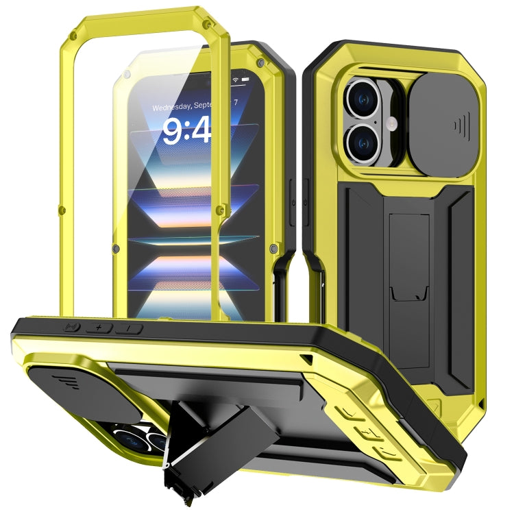 For iPhone 16 Plus R-JUST Sliding Camera IP54 Life Waterproof Holder Phone Case(Yellow) - iPhone 16 Plus Cases by R-JUST | Online Shopping South Africa | PMC Jewellery | Buy Now Pay Later Mobicred