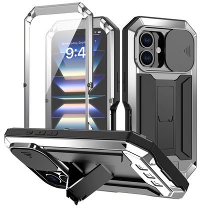 For iPhone 16 Plus R-JUST Sliding Camera IP54 Life Waterproof Holder Phone Case(Silver) - iPhone 16 Plus Cases by R-JUST | Online Shopping South Africa | PMC Jewellery | Buy Now Pay Later Mobicred