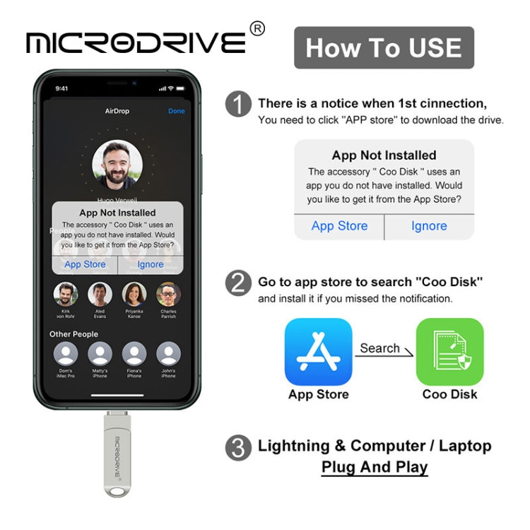 MicroDrive 2 In 1  8 Pin + USB 2.0 Portable Metal USB Flash Disk, Capacity:32GB(Silver) - free shipping - PMC Jewellery - Order now!