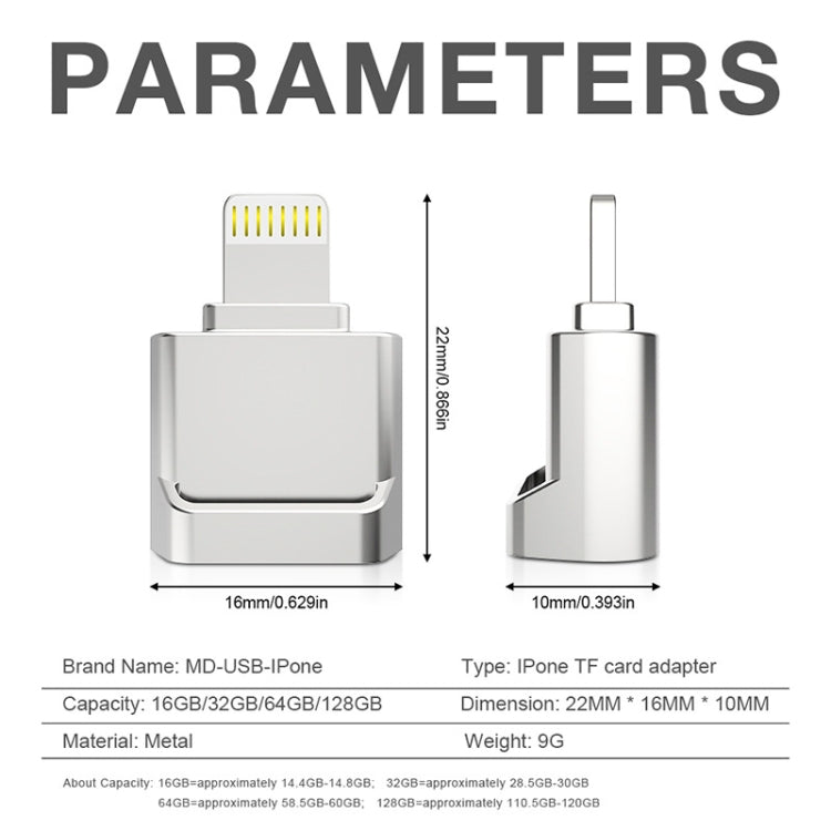 MicroDrive 8pin To TF Card Adapter Mini iPhone & iPad TF Card Reader, Capacity:64GB(Silver) -  by MICRODRIVE | Online Shopping South Africa | PMC Jewellery | Buy Now Pay Later Mobicred