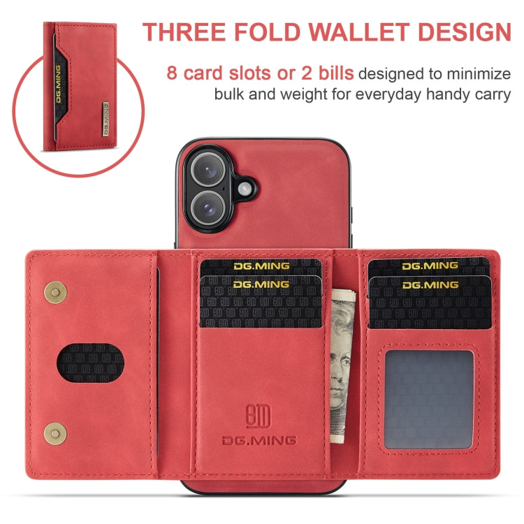 For iPhone 16 Plus DG.MING M2 Series 3-Fold Card Bag Wallet Leather Phone Case(Red) - iPhone 16 Plus Cases by DG.MING | Online Shopping South Africa | PMC Jewellery | Buy Now Pay Later Mobicred