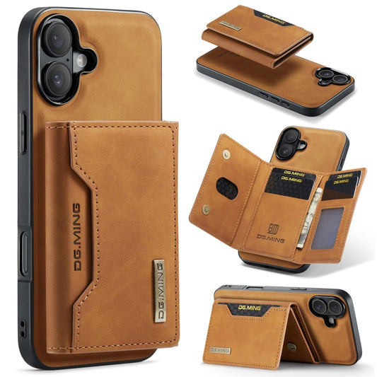 For iPhone 16 DG.MING M2 Series 3-Fold Card Bag Wallet Leather Phone Case(Brown) - iPhone 16 Cases by DG.MING | Online Shopping South Africa | PMC Jewellery | Buy Now Pay Later Mobicred