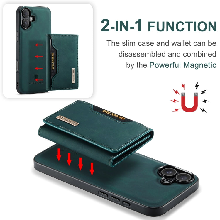 For iPhone 16 DG.MING M2 Series 3-Fold Card Bag Wallet Leather Phone Case(Green) - iPhone 16 Cases by DG.MING | Online Shopping South Africa | PMC Jewellery | Buy Now Pay Later Mobicred