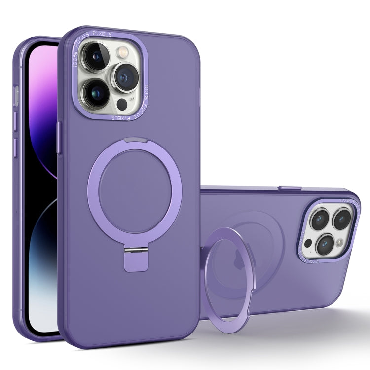 For iPhone 15 Pro Max MagSafe Metal Holder Frosted Translucent Phone Case(Dark Purple) - iPhone 15 Pro Max Cases by PMC Jewellery | Online Shopping South Africa | PMC Jewellery