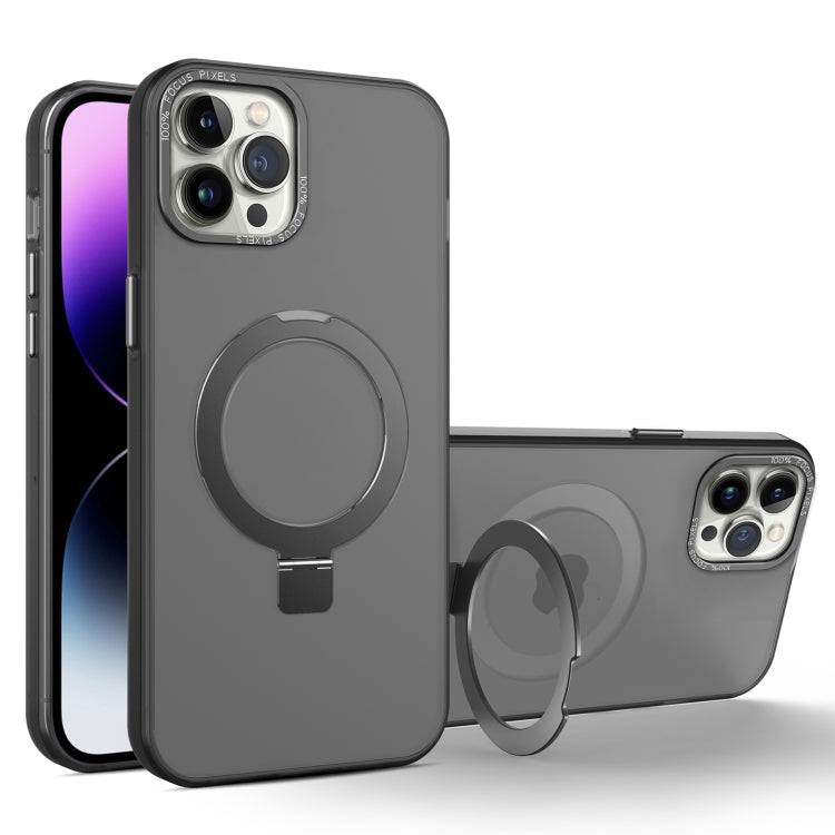 For iPhone 11 Pro MagSafe Metal Holder Frosted Translucent Phone Case(Black) - iPhone 11 Pro Max Cases by PMC Jewellery | Online Shopping South Africa | PMC Jewellery