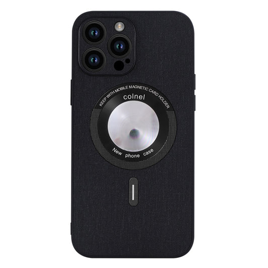 For iPhone 15 Pro Max Cloth Texture MagSafe Magnetic PU Phone Case(Black) - iPhone 15 Pro Max Cases by PMC Jewellery | Online Shopping South Africa | PMC Jewellery