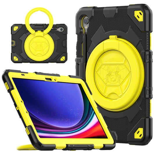 For Samsung Galaxy Tab S9 Spider Rotation Handle Silicone Hybrid PC Tablet Case(Black Yellow) - Galaxy Tab S9 Cases by PMC Jewellery | Online Shopping South Africa | PMC Jewellery | Buy Now Pay Later Mobicred