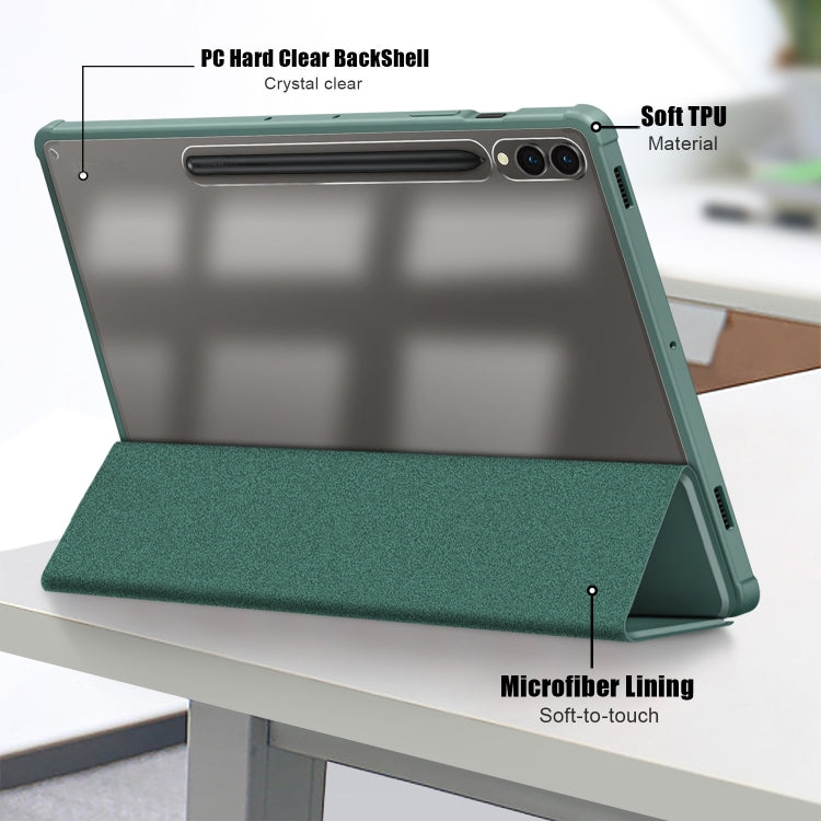 For Samsung Galaxy Tab S9+ Acrylic 3-folding Smart Leather Tablet Case(Deep Green) - Galaxy Tab S9+ Cases by PMC Jewellery | Online Shopping South Africa | PMC Jewellery | Buy Now Pay Later Mobicred