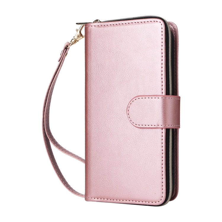 For iPhone 16 Plus 9 Card Slots Zipper Wallet Bag Leather Phone Case(Rose Gold) - iPhone 16 Plus Cases by PMC Jewellery | Online Shopping South Africa | PMC Jewellery | Buy Now Pay Later Mobicred