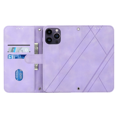 For iPhone 16 Pro Max Embossed Line Leather Phone Case with Lanyard(Purple) - iPhone 16 Pro Max Cases by PMC Jewellery | Online Shopping South Africa | PMC Jewellery | Buy Now Pay Later Mobicred