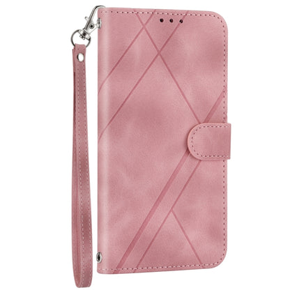 For iPhone SE 2024 Embossed Line Leather Phone Case with Lanyard(Pink) - More iPhone Cases by PMC Jewellery | Online Shopping South Africa | PMC Jewellery | Buy Now Pay Later Mobicred