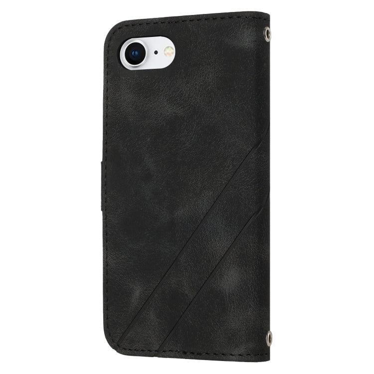 For iPhone SE 2024 Embossed Line Leather Phone Case with Lanyard(Black) - More iPhone Cases by PMC Jewellery | Online Shopping South Africa | PMC Jewellery | Buy Now Pay Later Mobicred