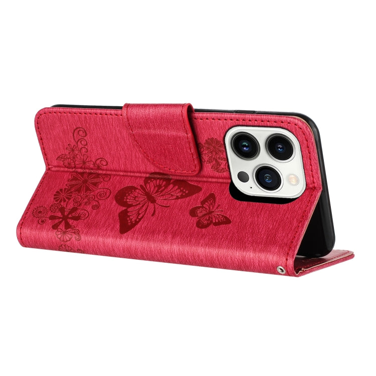 For iPhone 16 Pro Butterfly Embossed Flip Leather Phone Case(Red) - iPhone 16 Pro Cases by PMC Jewellery | Online Shopping South Africa | PMC Jewellery | Buy Now Pay Later Mobicred