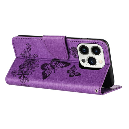 For iPhone 16 Pro Max Butterfly Embossed Flip Leather Phone Case(Purple) - iPhone 16 Pro Max Cases by PMC Jewellery | Online Shopping South Africa | PMC Jewellery | Buy Now Pay Later Mobicred