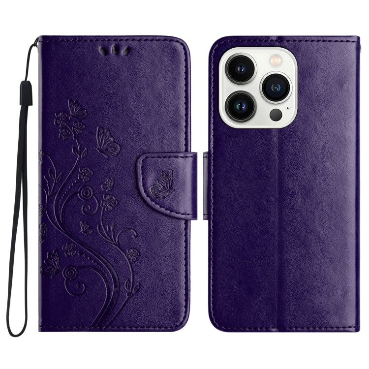 For iPhone 16 Pro Butterfly Flower Pattern Flip Leather Phone Case(Dark Purple) - iPhone 16 Pro Cases by PMC Jewellery | Online Shopping South Africa | PMC Jewellery | Buy Now Pay Later Mobicred