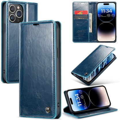 For iPhone 15 Pro Max CaseMe 003 Crazy Horse Texture Leather Phone Case(Blue) - iPhone 15 Pro Max Cases by CaseMe | Online Shopping South Africa | PMC Jewellery | Buy Now Pay Later Mobicred