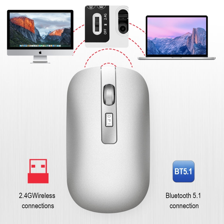 HXSJ M50 2.4GHZ 800,1200,1600dpi Three Gear Adjustment Dual-mode Wireless Mouse USB + Bluetooth 5.1 Rechargeable(Silver) - Wireless Mice by HXSJ | Online Shopping South Africa | PMC Jewellery | Buy Now Pay Later Mobicred