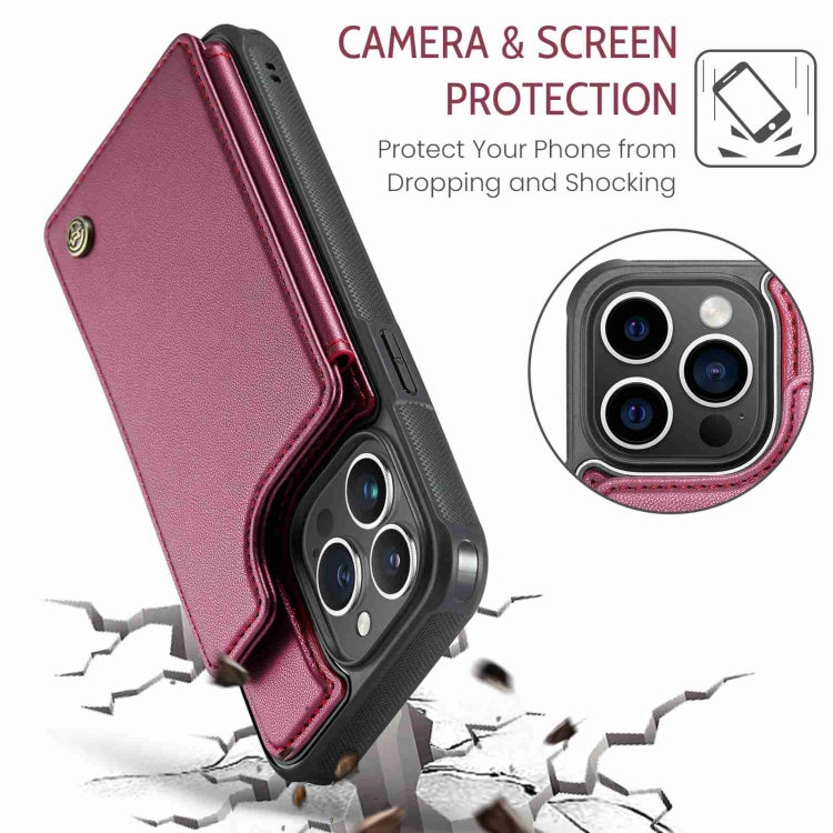 For iPhone 15 Pro Max CaseMe C22 Card Slots Holder RFID Anti-theft Phone Case(Wine Red) - iPhone 15 Pro Max Cases by CaseMe | Online Shopping South Africa | PMC Jewellery | Buy Now Pay Later Mobicred