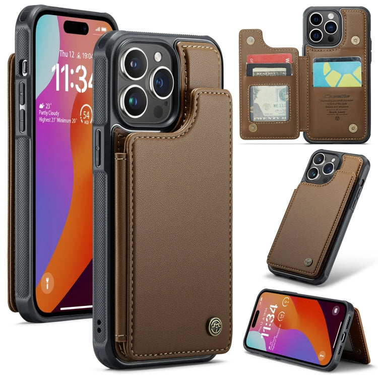 For iPhone 15 Pro Max CaseMe C22 Card Slots Holder RFID Anti-theft Phone Case(Brown) - iPhone 15 Pro Max Cases by CaseMe | Online Shopping South Africa | PMC Jewellery | Buy Now Pay Later Mobicred