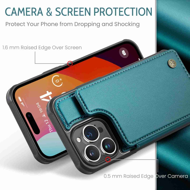 For iPhone 15 Pro CaseMe C22 Card Slots Holder RFID Anti-theft Phone Case(Blue Green) - iPhone 15 Pro Cases by CaseMe | Online Shopping South Africa | PMC Jewellery | Buy Now Pay Later Mobicred