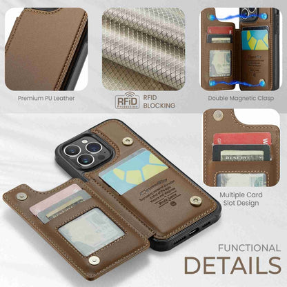 For iPhone 15 Pro CaseMe C22 Card Slots Holder RFID Anti-theft Phone Case(Brown) - iPhone 15 Pro Cases by CaseMe | Online Shopping South Africa | PMC Jewellery | Buy Now Pay Later Mobicred