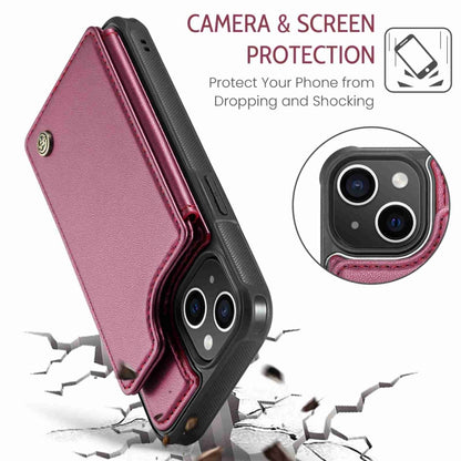 For iPhone 15 Plus CaseMe C22 Card Slots Holder RFID Anti-theft Phone Case(Wine Red) - iPhone 15 Plus Cases by CaseMe | Online Shopping South Africa | PMC Jewellery | Buy Now Pay Later Mobicred