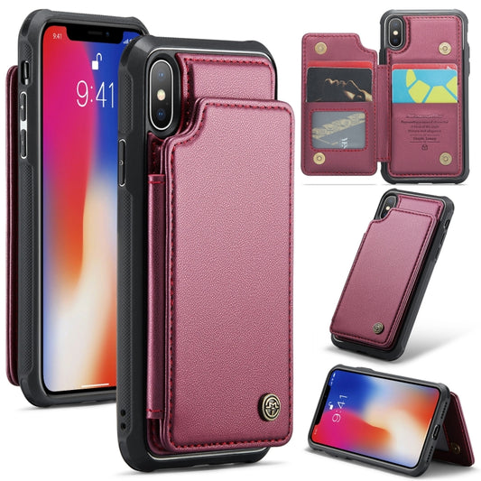 For iPhone XS / X CaseMe C22 Card Slots Holder RFID Anti-theft Phone Case(Wine Red) - More iPhone Cases by CaseMe | Online Shopping South Africa | PMC Jewellery | Buy Now Pay Later Mobicred