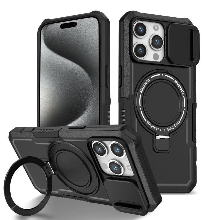 For iPhone 15 Pro Sliding Camshield Magsafe Holder TPU Hybrid PC Phone Case(Black) - iPhone 15 Pro Cases by PMC Jewellery | Online Shopping South Africa | PMC Jewellery