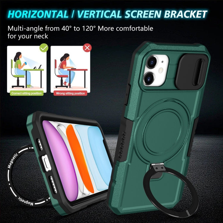 For iPhone 12 Sliding Camshield Magsafe Holder TPU Hybrid PC Phone Case(Deep Green) - iPhone 12 / 12 Pro Cases by PMC Jewellery | Online Shopping South Africa | PMC Jewellery