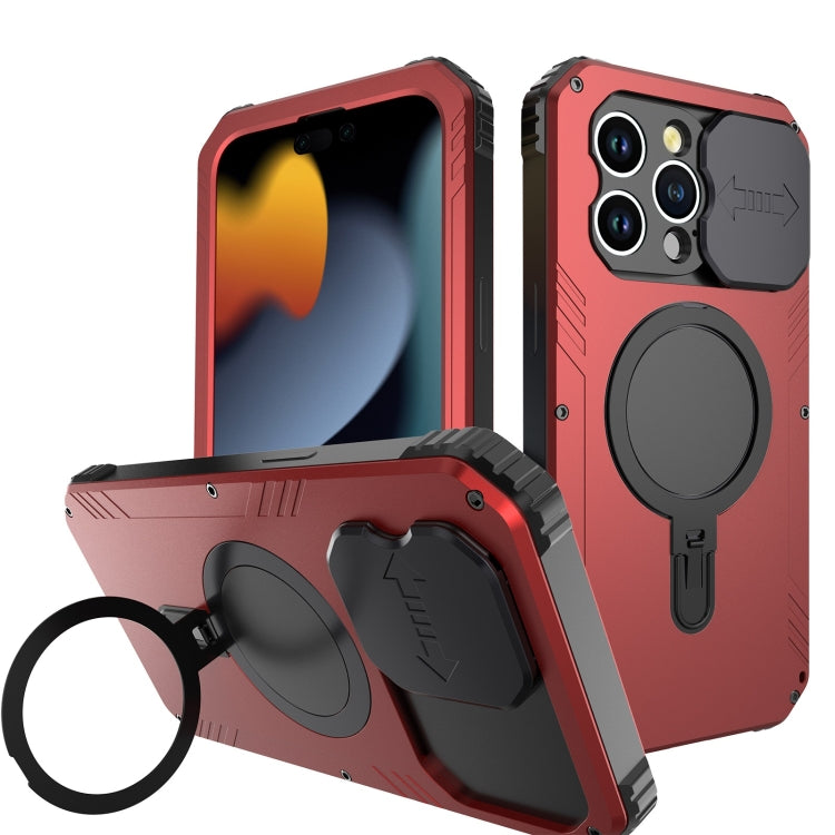 For iPhone 15 Camera Shield MagSafe Holder Life Waterproof Phone Case(Red) - iPhone 15 Cases by PMC TechLife | Online Shopping South Africa | PMC TechLife
