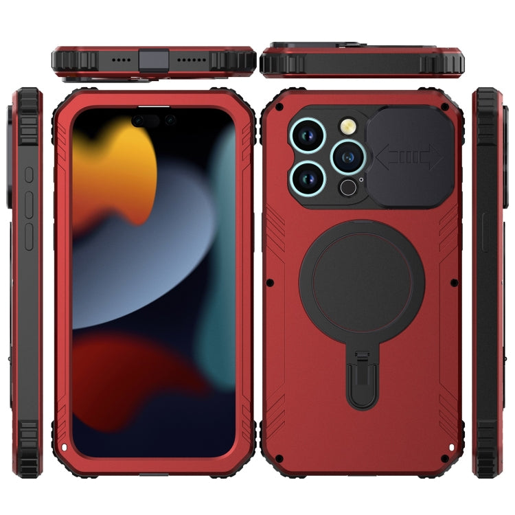 For iPhone 15 Camera Shield MagSafe Holder Life Waterproof Phone Case(Red) - iPhone 15 Cases by PMC TechLife | Online Shopping South Africa | PMC TechLife