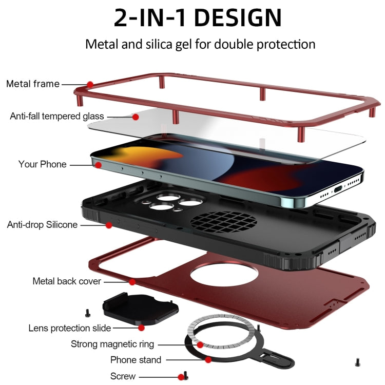 For iPhone 15 Camera Shield MagSafe Holder Life Waterproof Phone Case(Red) - iPhone 15 Cases by PMC TechLife | Online Shopping South Africa | PMC TechLife