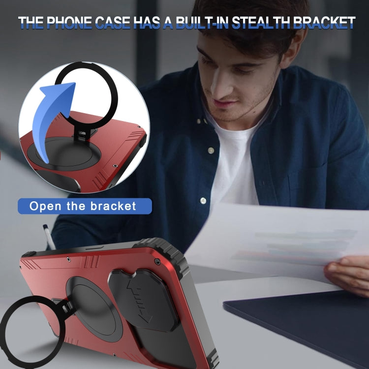 For iPhone 15 Camera Shield MagSafe Holder Life Waterproof Phone Case(Red) - iPhone 15 Cases by PMC TechLife | Online Shopping South Africa | PMC TechLife