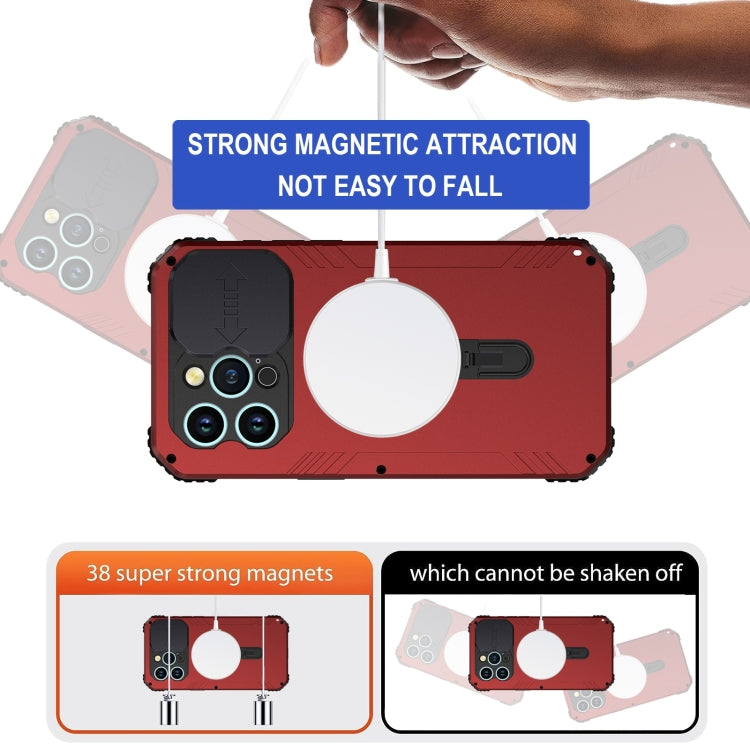 For iPhone 15 Camera Shield MagSafe Holder Life Waterproof Phone Case(Red) - iPhone 15 Cases by PMC TechLife | Online Shopping South Africa | PMC TechLife
