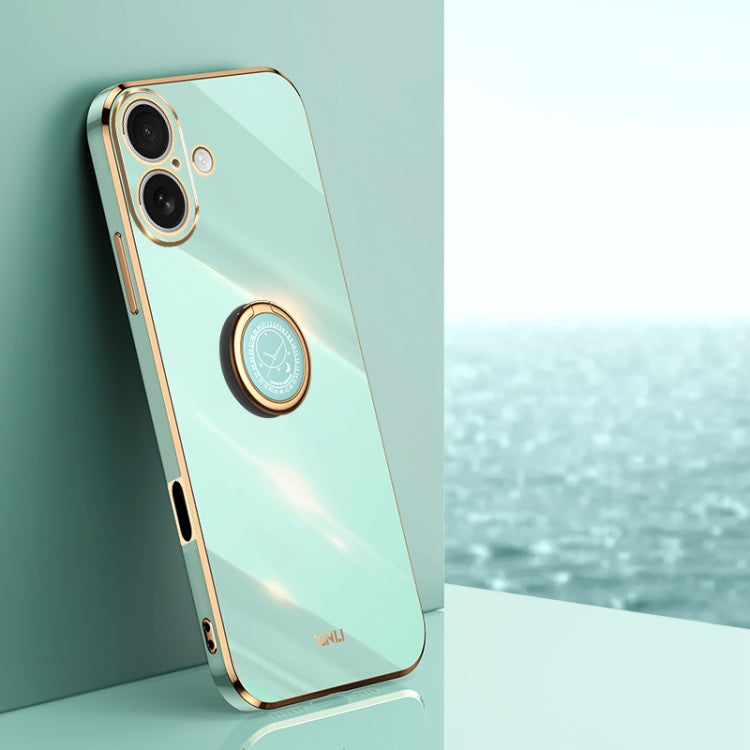 For iPhone 16 Plus XINLI Straight Edge 6D Electroplate TPU Phone Case with Ring Holder(Mint Green) - iPhone 16 Plus Cases by XINLI | Online Shopping South Africa | PMC Jewellery | Buy Now Pay Later Mobicred