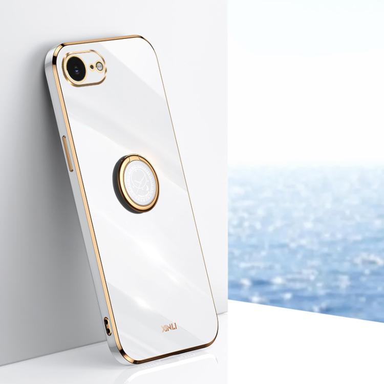 For iPhone 16e XINLI Straight Edge 6D Electroplate TPU Phone Case with Ring Holder(White) - free shipping - PMc TechLife - Order now!