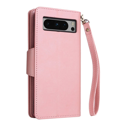 For Google Pixel 8 Pro Rivet Buckle 9 Cards Three Fold Leather Phone Case(Rose Gold) - Google Cases by PMC Jewellery | Online Shopping South Africa | PMC Jewellery | Buy Now Pay Later Mobicred