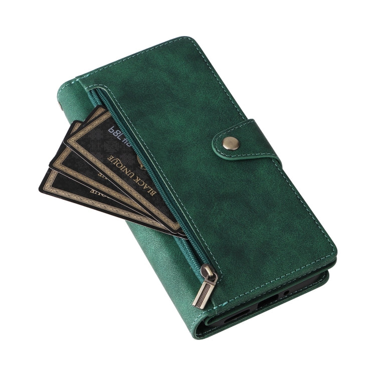 For Google Pixel 9 Pro Rivet Buckle 9 Cards Three Fold Leather Phone Case(Green) - Google Cases by PMC Jewellery | Online Shopping South Africa | PMC Jewellery | Buy Now Pay Later Mobicred