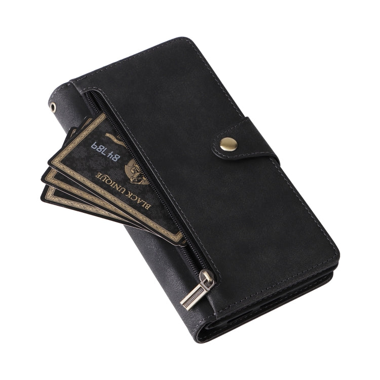 For Google Pixel 9 Rivet Buckle 9 Cards Three Fold Leather Phone Case(Black) - Google Cases by PMC Jewellery | Online Shopping South Africa | PMC Jewellery | Buy Now Pay Later Mobicred